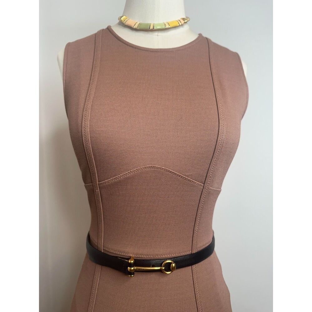 Gucci Mauve Sleeveless Knit Sheath Dress w/ Black leather Horsebit Belt - Size S